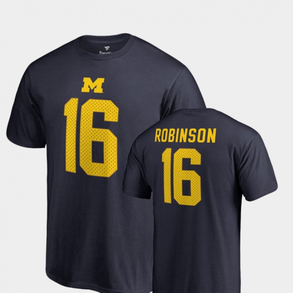 Michigan #16 Men Denard Robinson T-Shirt Navy Stitch College Legends Name & Number