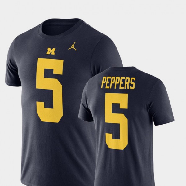 Michigan #5 For Men's Jabrill Peppers T-Shirt Navy Jordan Football Performance Alumni