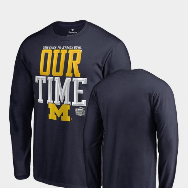Michigan For Men T-Shirt Navy University Counter Long Sleeve 2018 Peach Bowl Bound