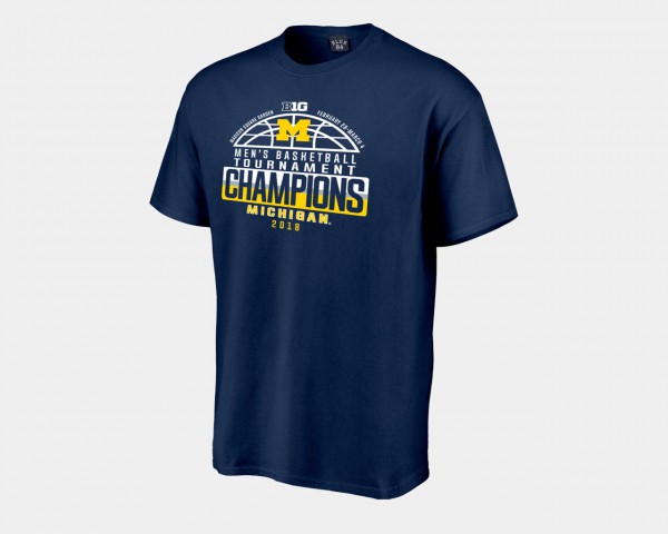 Michigan Men T-Shirt Navy 2018 Big Ten Champions Locker Room Basketball Conference Tournament Player