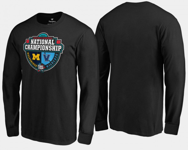Michigan Mens T-Shirt Black University 2018 Basketball National Championship vs. Villanova Wildcats Crossover Matchup Long Sleeve
