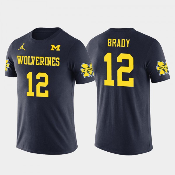 University of Michigan #12 For Men's Tom Brady T-Shirt Navy New England Patriots Football Future Stars University