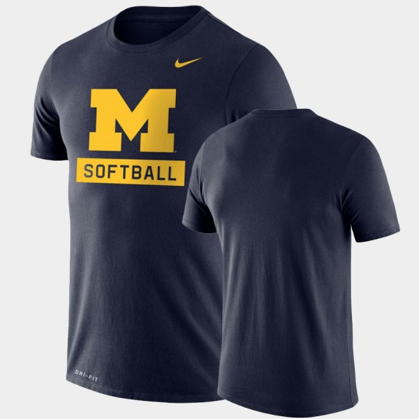 University of Michigan Men's T-Shirt Navy Stitched Performance Softball Drop Legend
