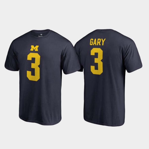 University of Michigan #3 Men's Rashan Gary T-Shirt Navy College Name & Number College Legends