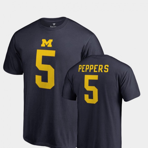 University of Michigan #5 Men's Jabrill Peppers T-Shirt Navy Embroidery Name & Number College Legends