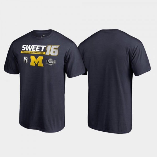 University of Michigan Mens T-Shirt Navy Stitched Sweet 16 Backdoor March Madness 2019 NCAA Basketball Tournament