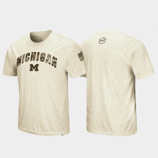Michigan Wolverines Men's T-Shirt Oatmeal Stitch Desert Camo OHT Military Appreciation